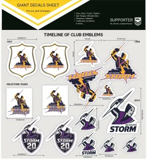 NRL Giant Decal Sheet - Melbourne Storm - Timeline Of Club Logos - Stickers