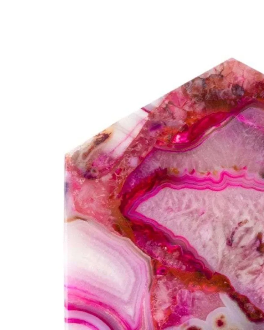 Pink Agate Hexagon Stone Coaster | Set of 4