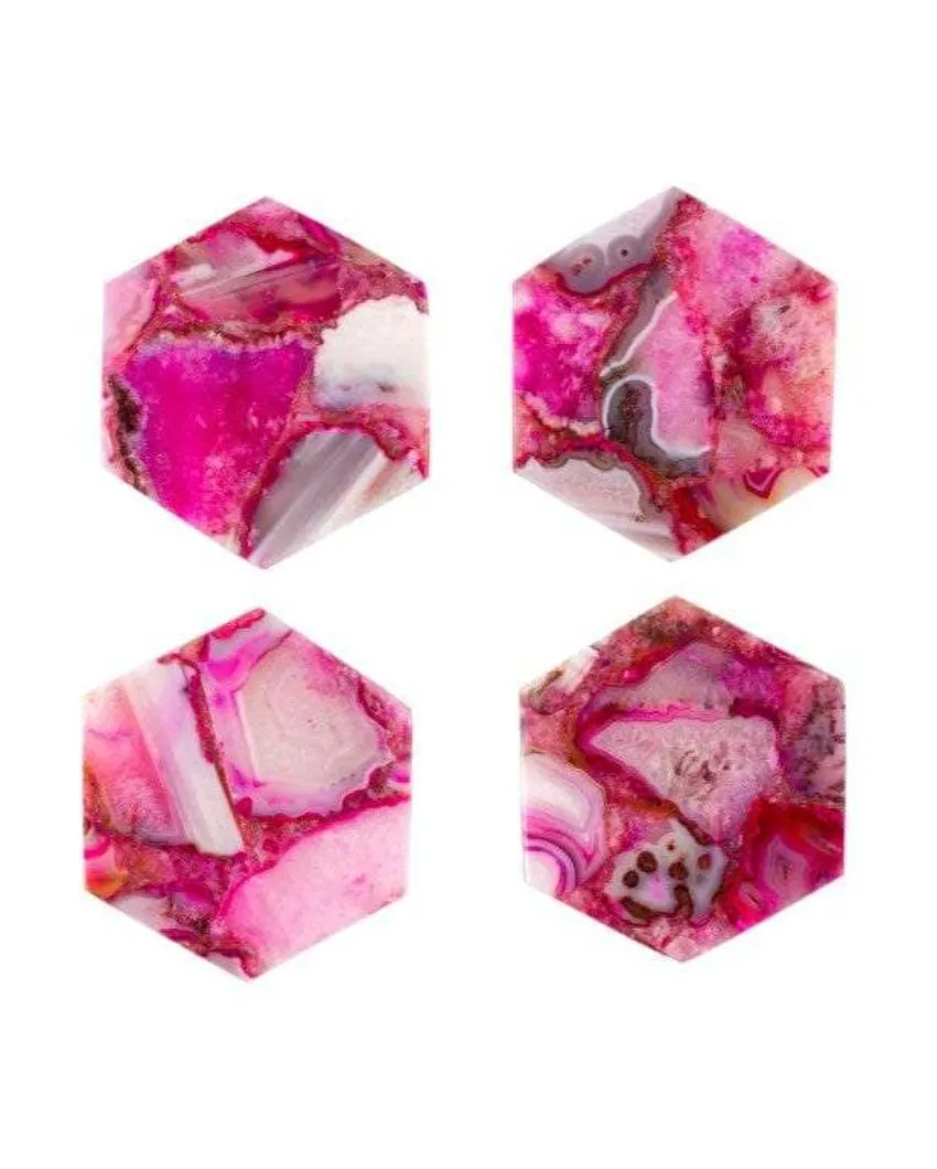 Pink Agate Hexagon Stone Coaster | Set of 4