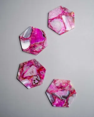 Pink Agate Hexagon Stone Coaster | Set of 4