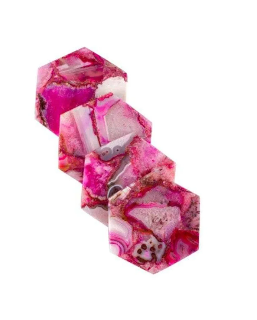 Pink Agate Hexagon Stone Coaster | Set of 4