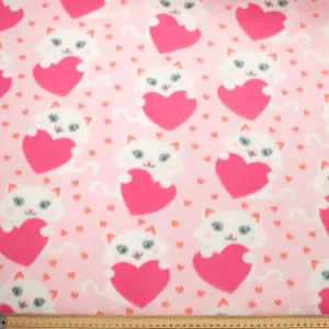 Pink Kitten Hearts Printed Polar Fleece Design 174