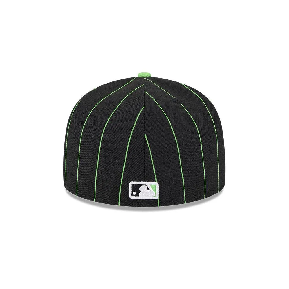 Rays New Era Black and Green Pin Stripes City Connect Skyray Tampa Bay 59Fifty Fitted Hat