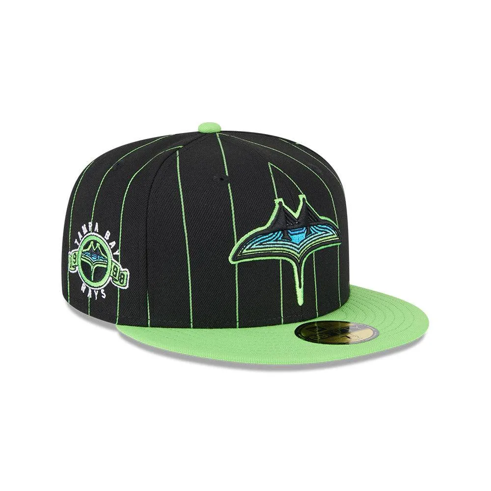 Rays New Era Black and Green Pin Stripes City Connect Skyray Tampa Bay 59Fifty Fitted Hat