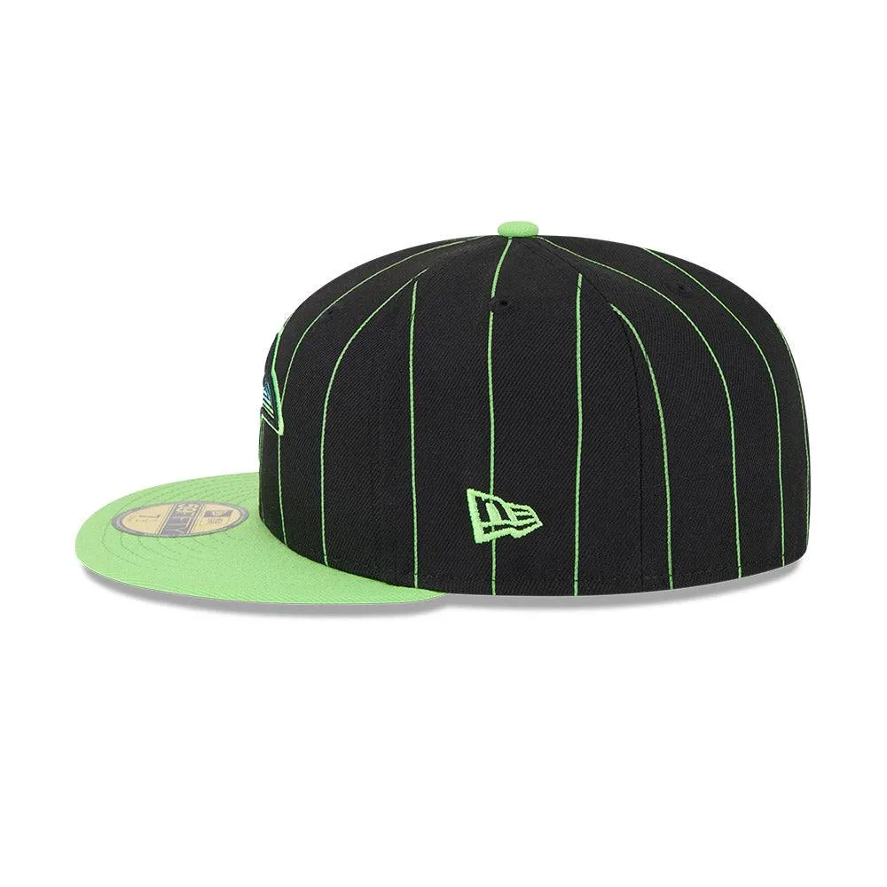 Rays New Era Black and Green Pin Stripes City Connect Skyray Tampa Bay 59Fifty Fitted Hat