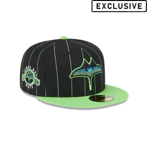 Rays New Era Black and Green Pin Stripes City Connect Skyray Tampa Bay 59Fifty Fitted Hat