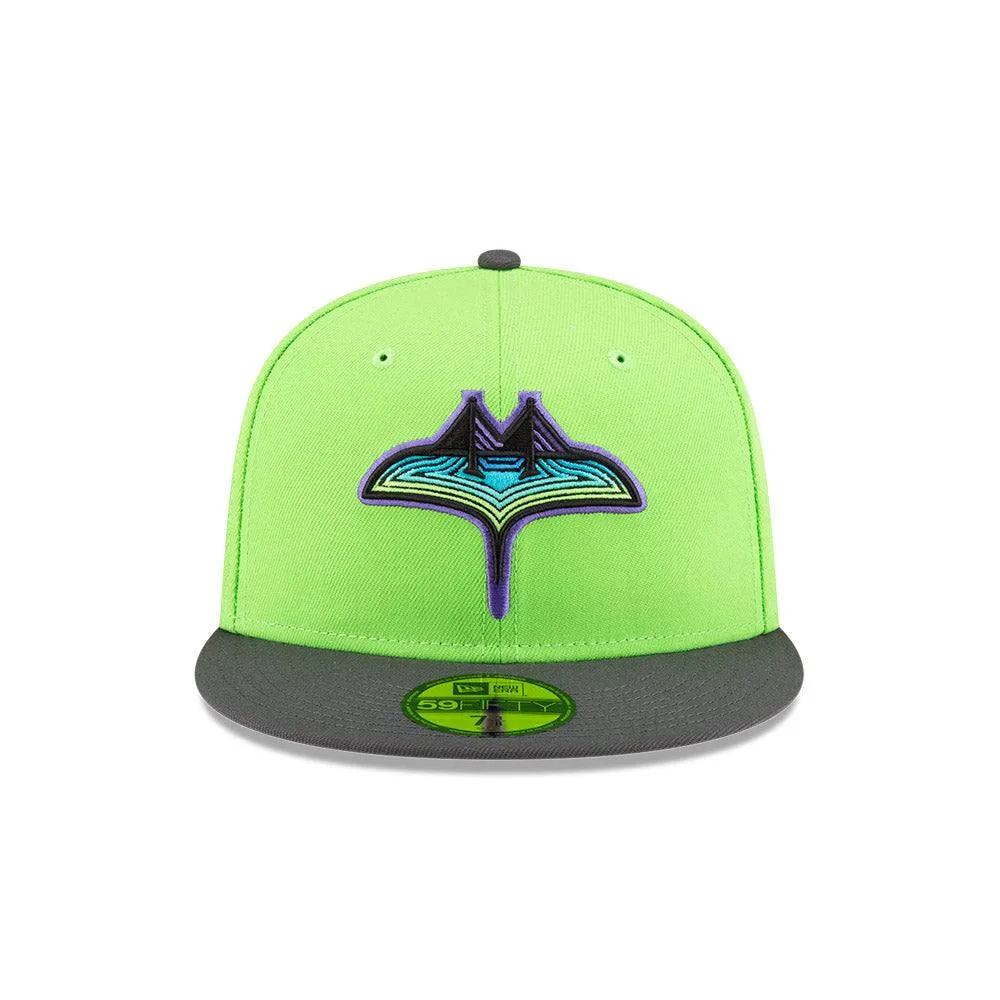 Rays New Era Lime Green Grey Two Tone City Connect Skyway Skate Tampa Bay 59Fifty Fitted Hat