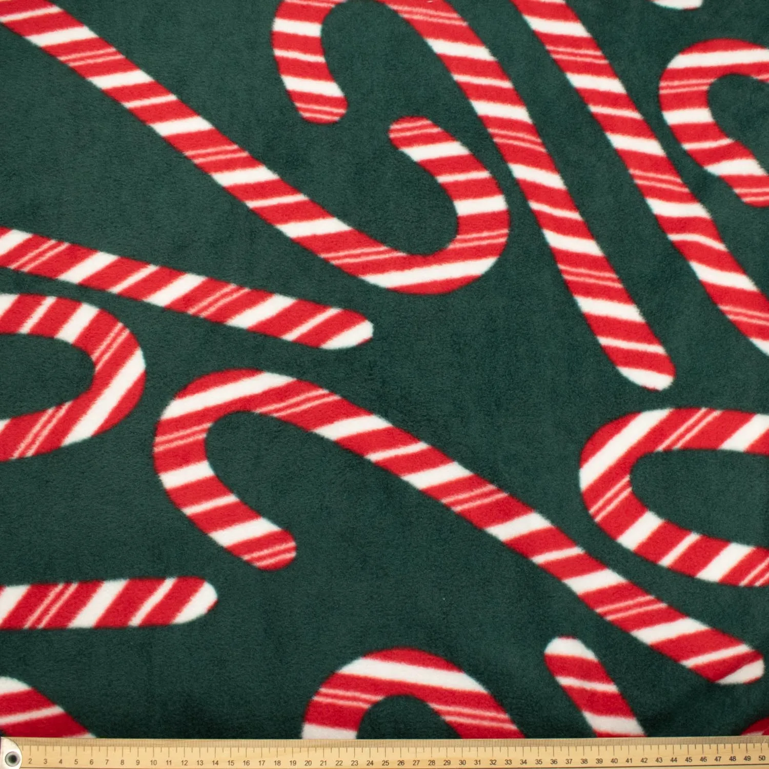 Red Candy Canes On Dark Green Printed Polar Fleece Design 6