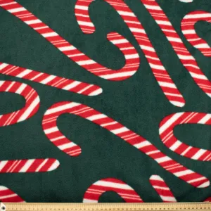 Red Candy Canes On Dark Green Printed Polar Fleece Design 6