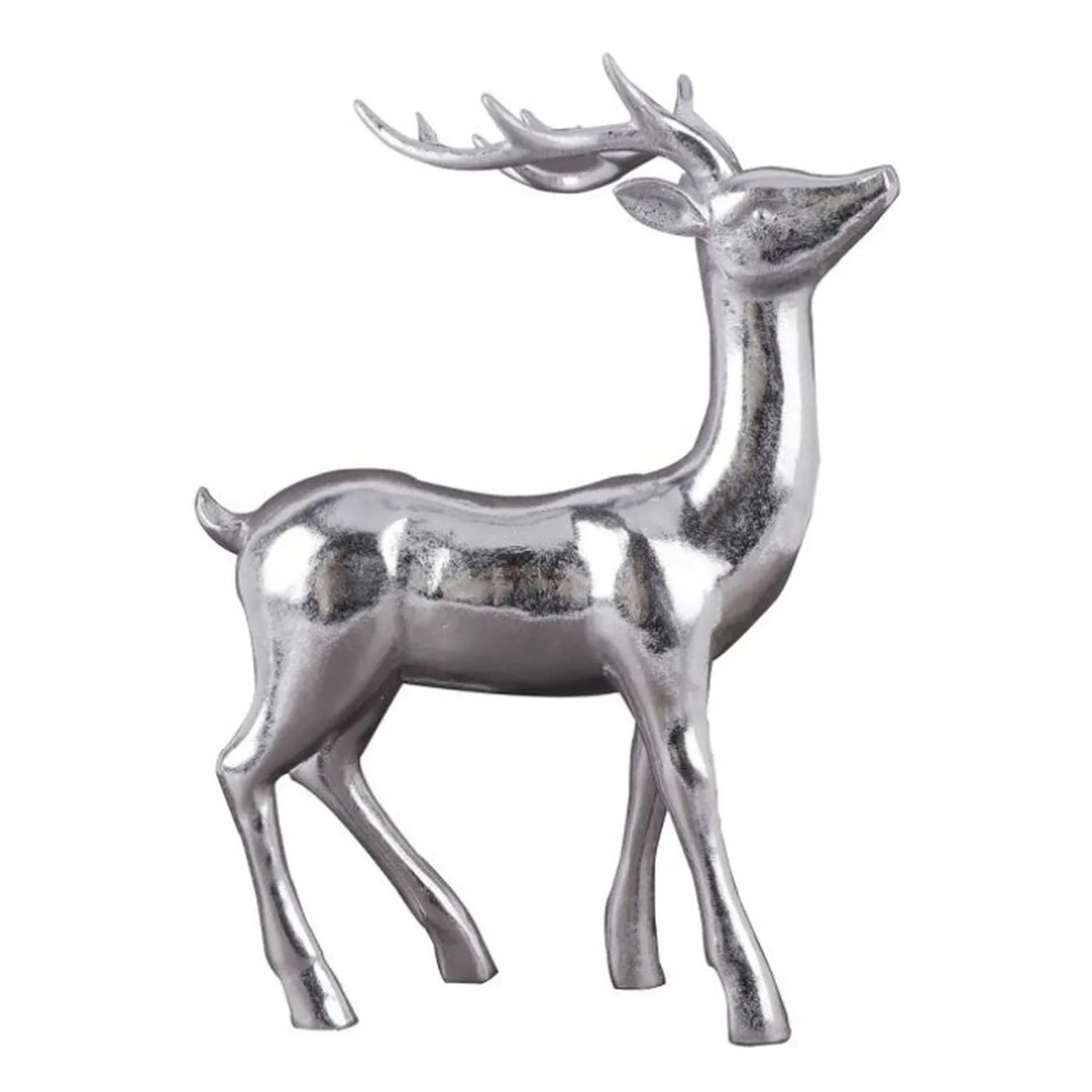 Regency International 12" Resin Sleek Standing Deer, Shiny Silver