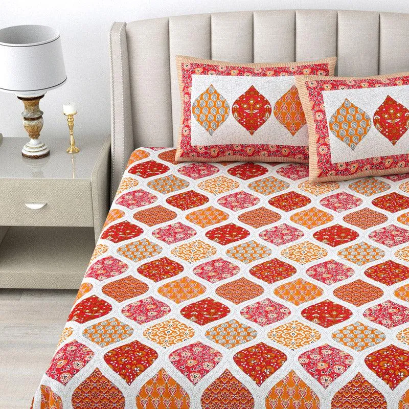 Sapphie Ethnic Bedsheet - Red & Orange
