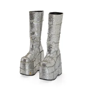 Silver Disco Ball Platform Boots