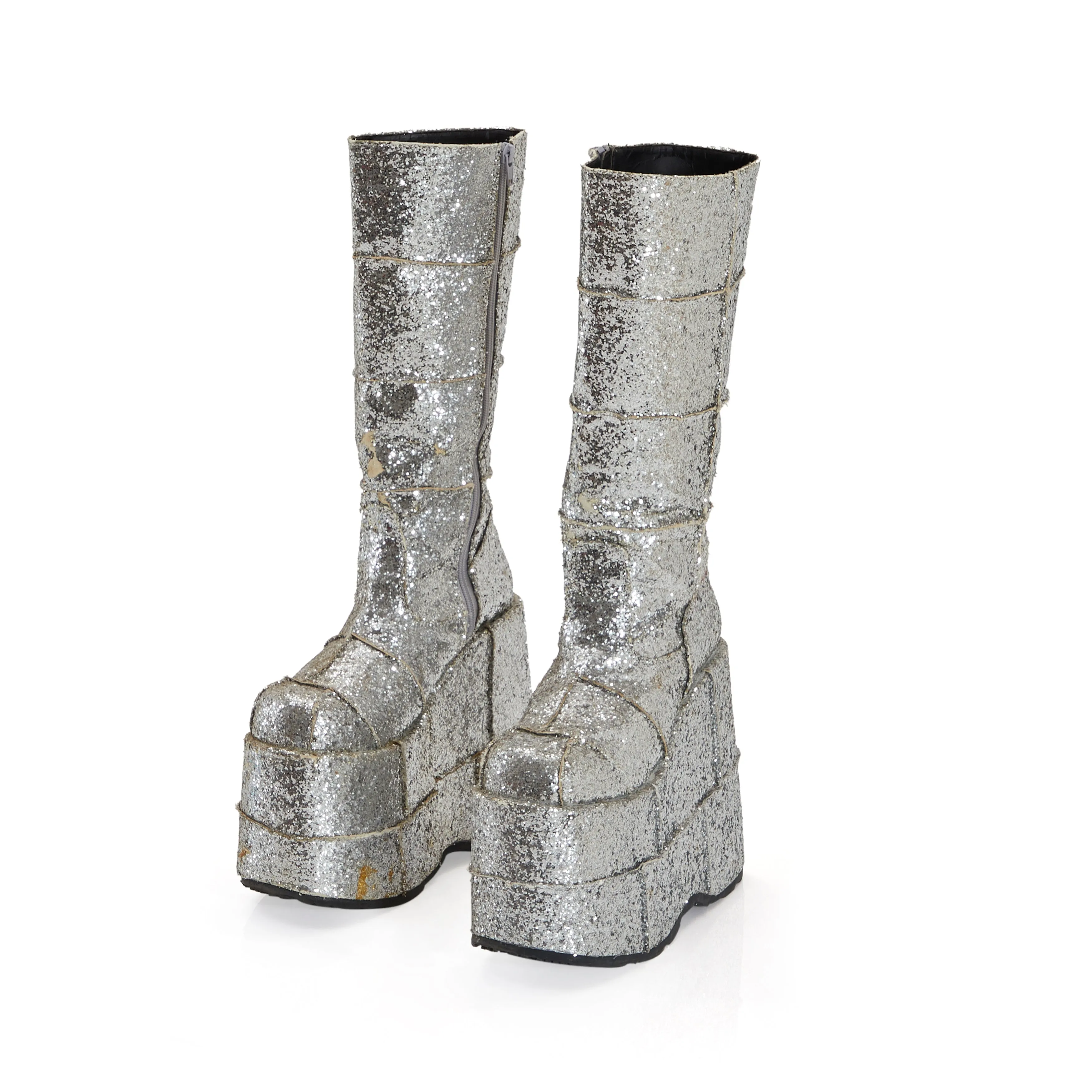 Silver Disco Ball Platform Boots