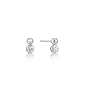 Silver Orb Sparkle Stud Earrings E045-01H-CZ