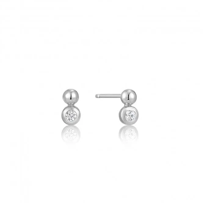 Silver Orb Sparkle Stud Earrings E045-01H-CZ