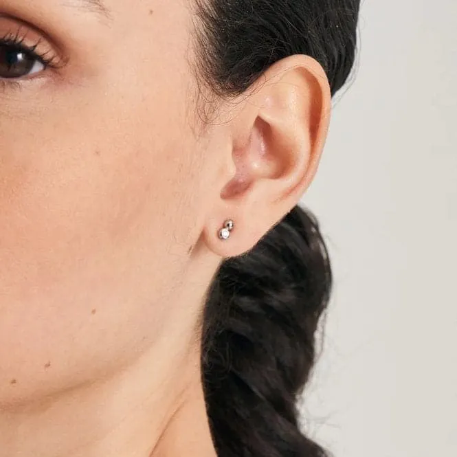 Silver Orb Sparkle Stud Earrings E045-01H-CZ