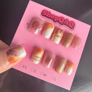Vintage Mocha Autumn/Winter Gradient Short Press-On Nails - Retro Brown Mahogany, Handcrafted Brightening Nails