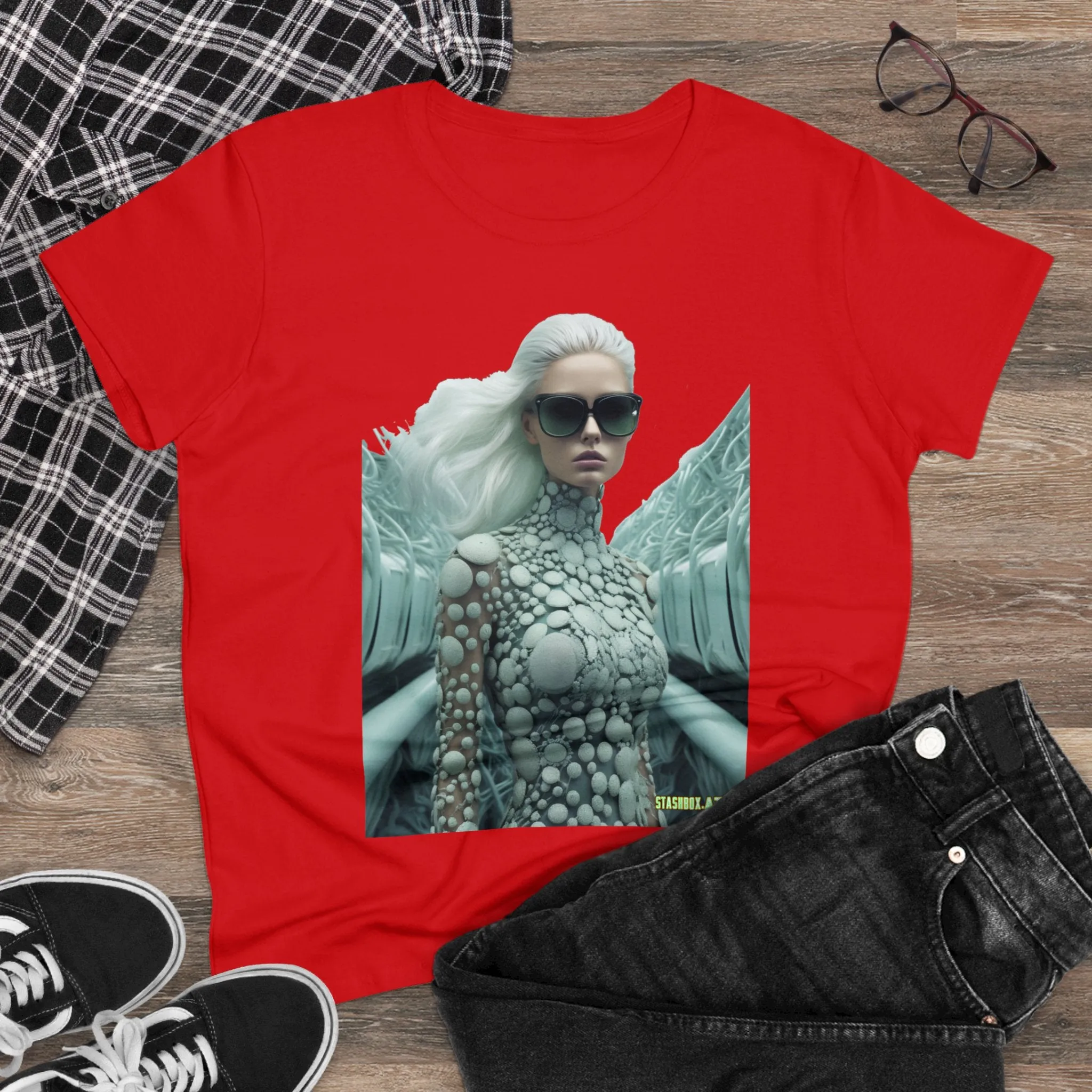 Women's Midweight Cotton T-Shirt Silver Futuristic Train Model 010