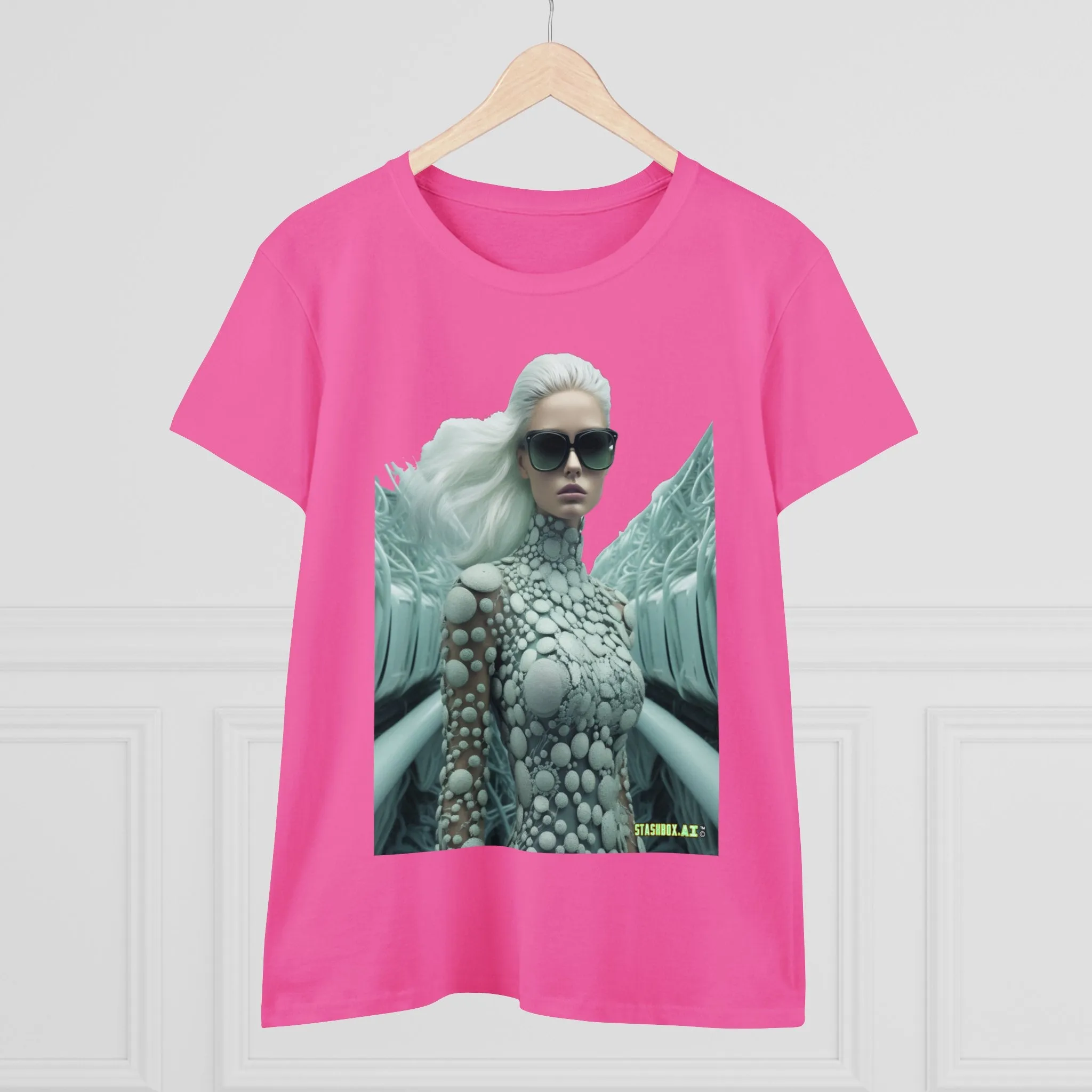 Women's Midweight Cotton T-Shirt Silver Futuristic Train Model 010
