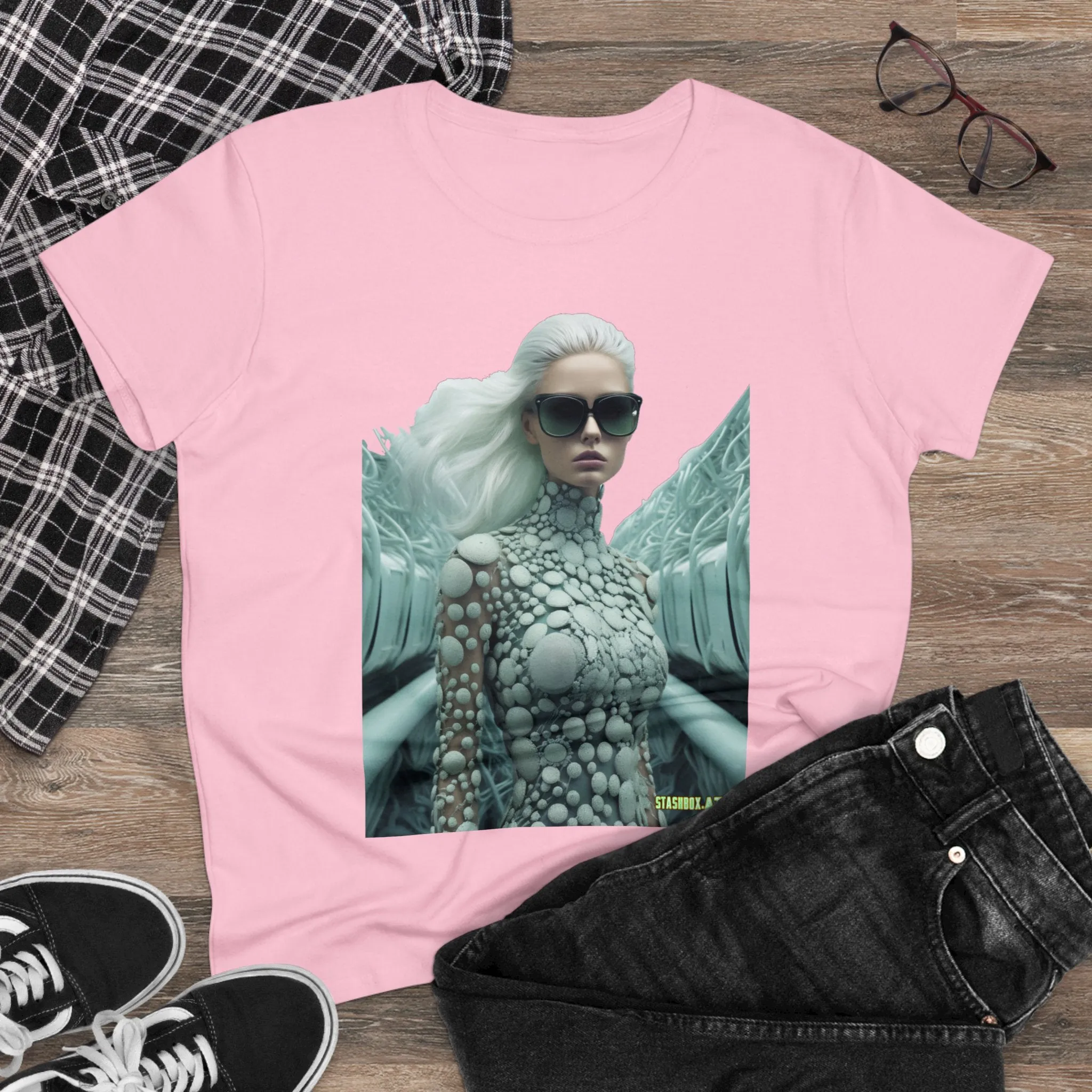 Women's Midweight Cotton T-Shirt Silver Futuristic Train Model 010