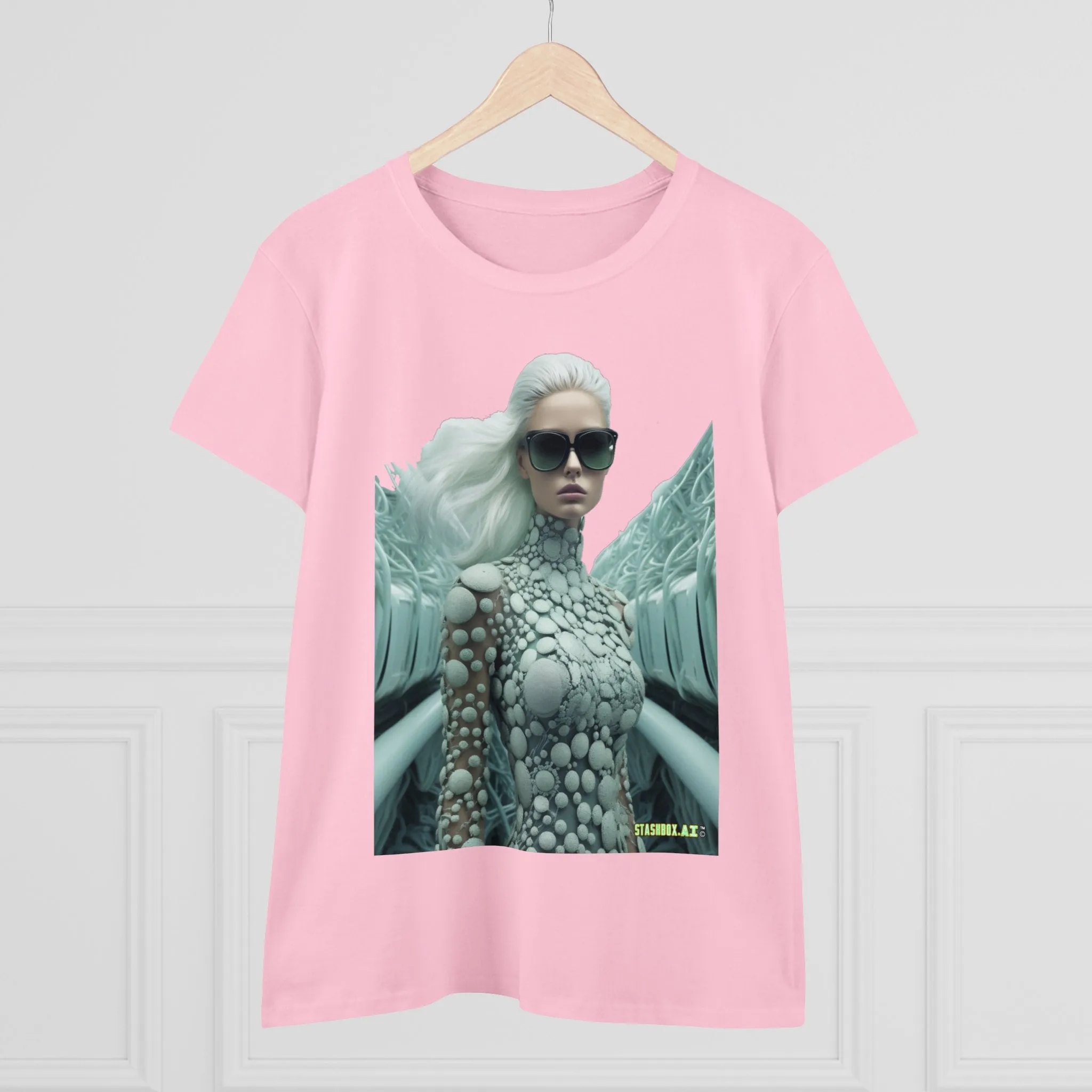 Women's Midweight Cotton T-Shirt Silver Futuristic Train Model 010