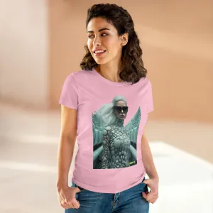 Women's Midweight Cotton T-Shirt Silver Futuristic Train Model 010